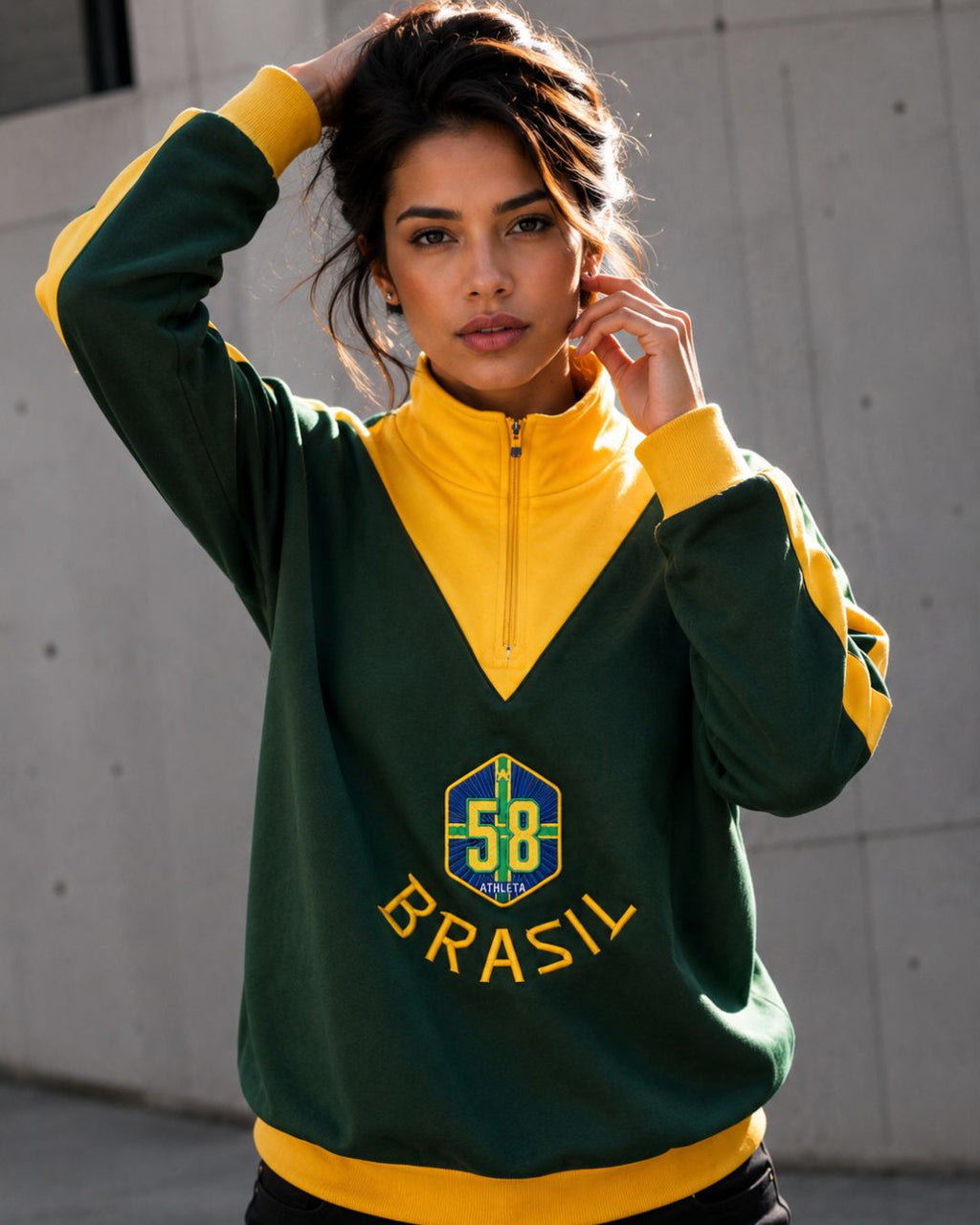 Moletom Brasil 58 Retrô Com Escudo Central Estilo Casual Urbano
