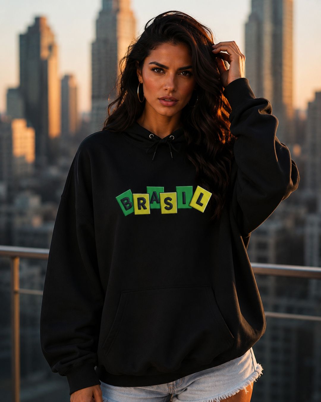 Moletom Brasil Estampa Divertida Frontal Com Capuz Casual Urbano