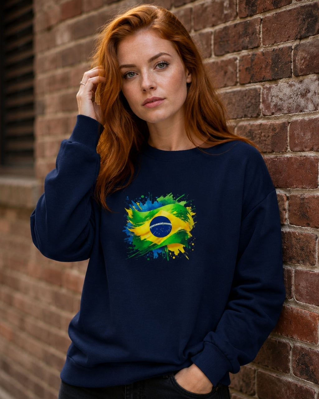 Moletom Brasil Bandeira Artística Central Estilo Casual Urbano