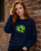 Moletom Brasil Bandeira Artística Central Estilo Casual Urbano