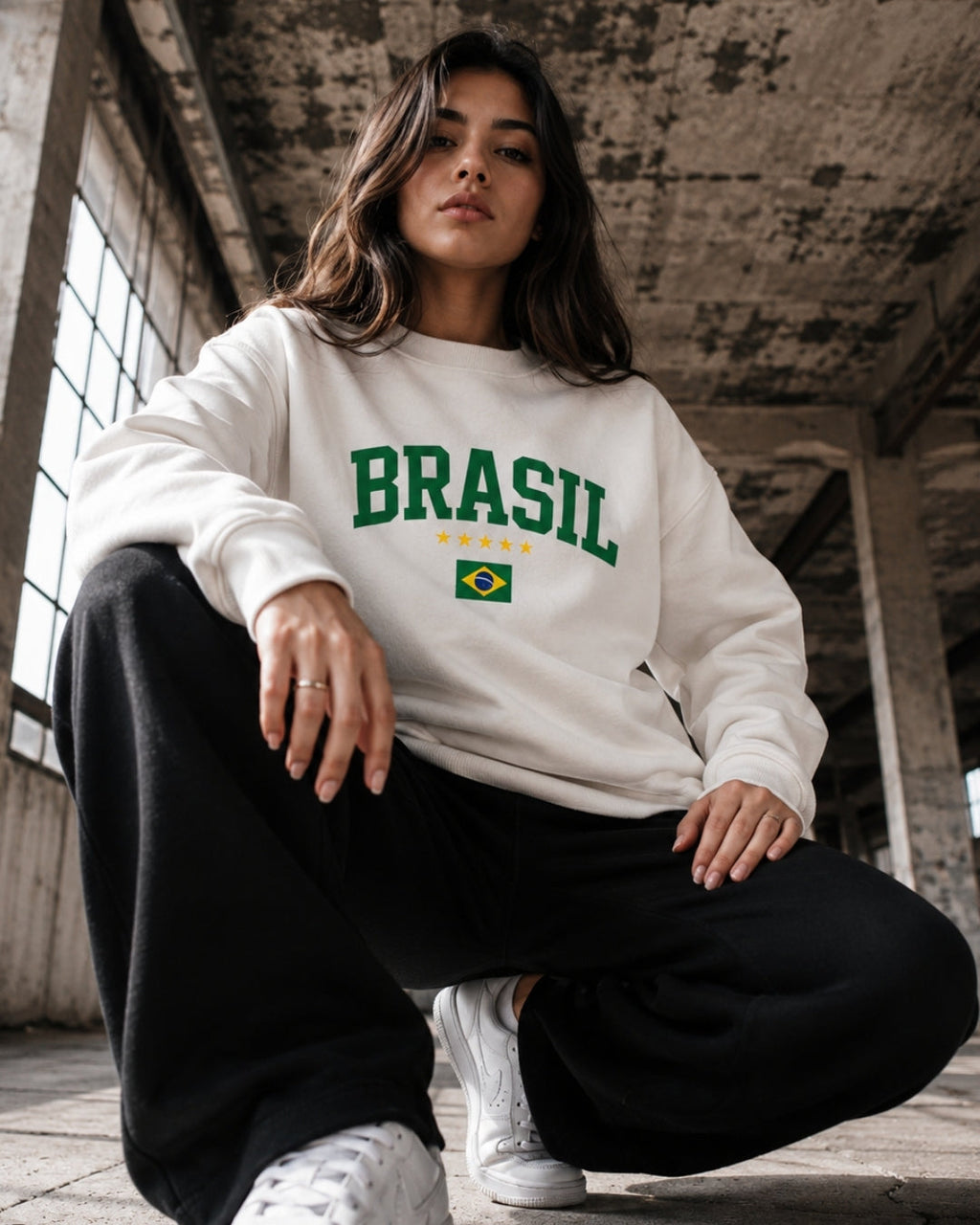 Moletom Brasil Estampa Universitária Com Bandeira Casual Urbana