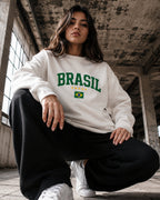 Moletom Brasil Estampa Universitária Com Bandeira Casual Urbana