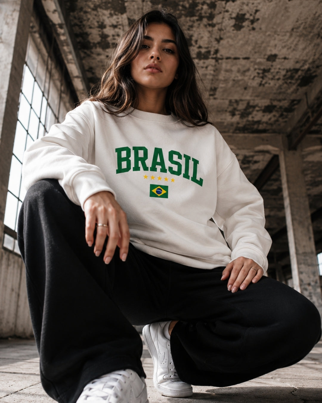 Moletom Brasil Estampa Universitária Com Bandeira Casual Urbana