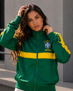 Moletom Brasil Jaqueta Com Zíper E Escudo Estilo Retrô Casual