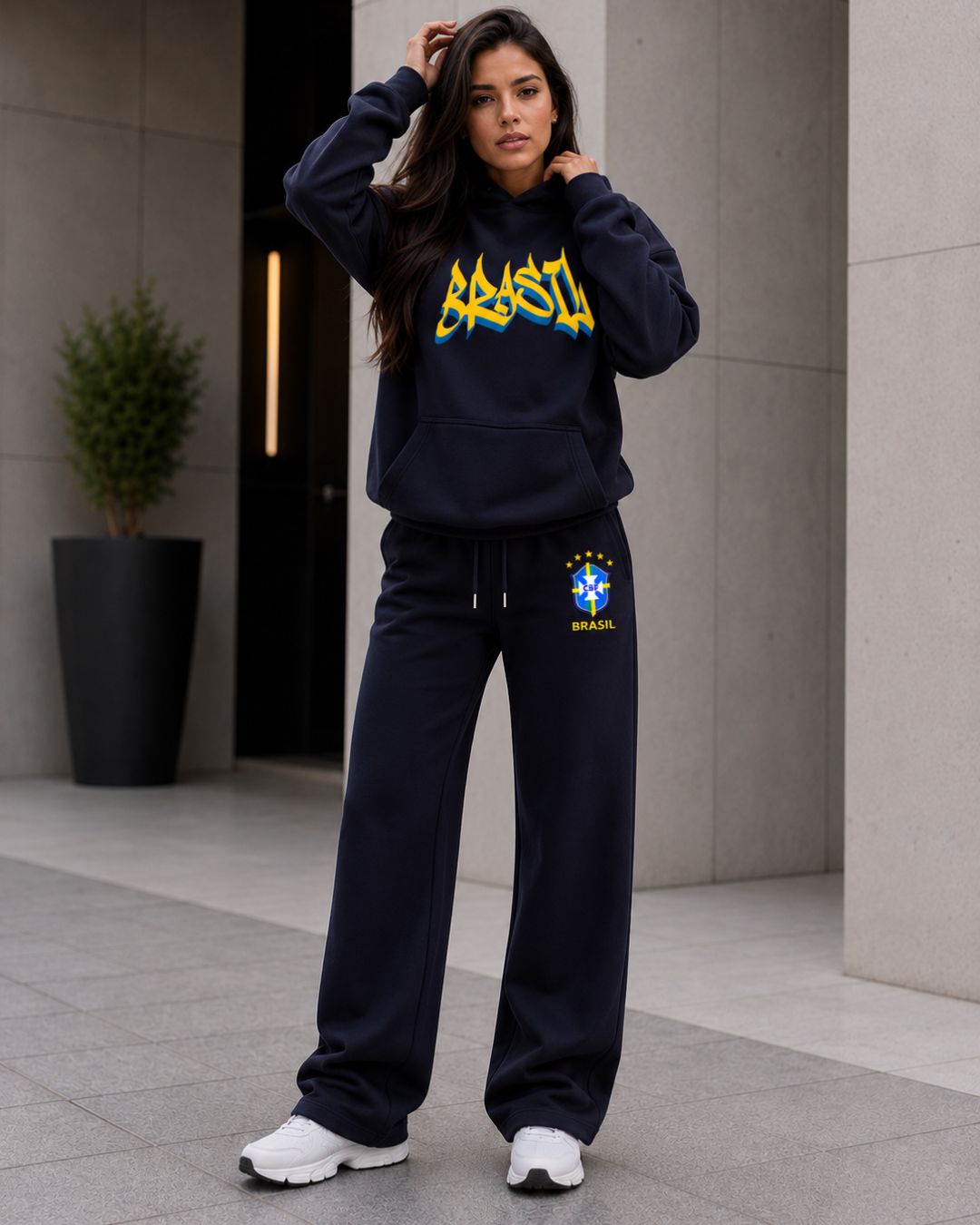 Conjunto Brasil Grafite Com Calça Wide Leg Estilo Casual Urbano