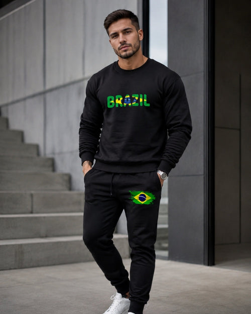 Conjunto Brasil Estampa Bandeira Com Calça Jogger Casual Urbano