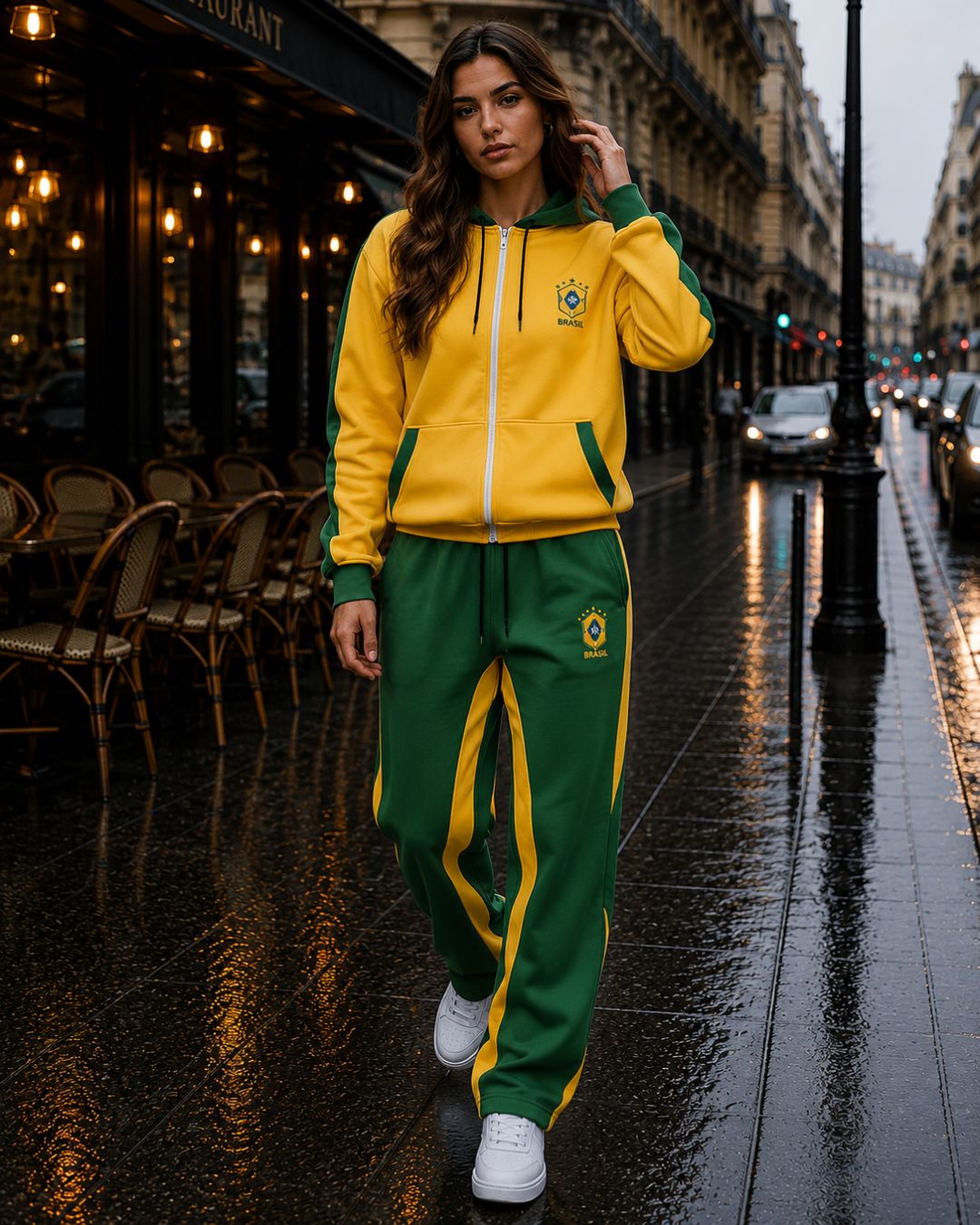 Conjunto Brasil Jaqueta Com Zíper E Calça Jogger Casual