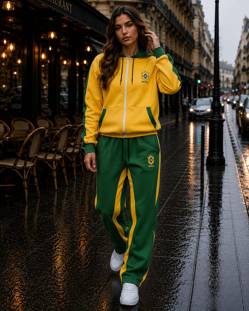 Conjunto Brasil Jaqueta Com Zíper E Calça Jogger Casual