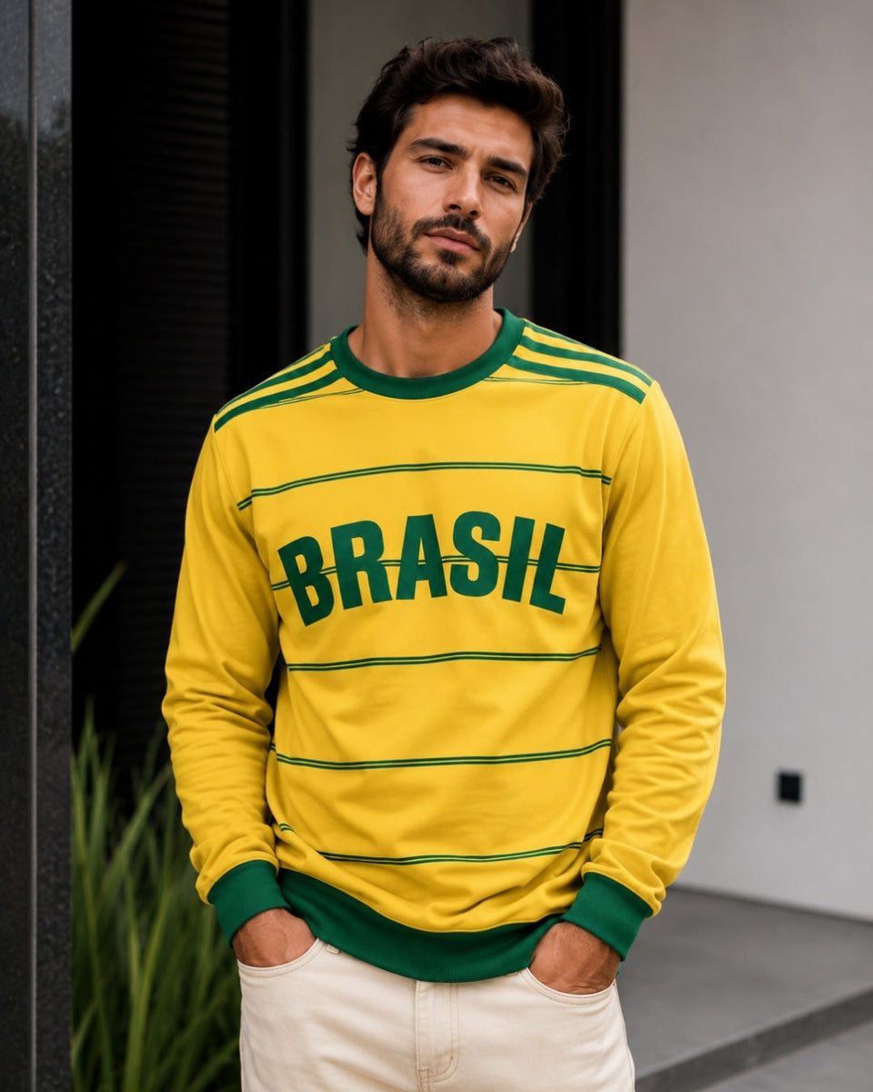 Moletom Brasil Retrô Listras Horizontais Casual Urbano