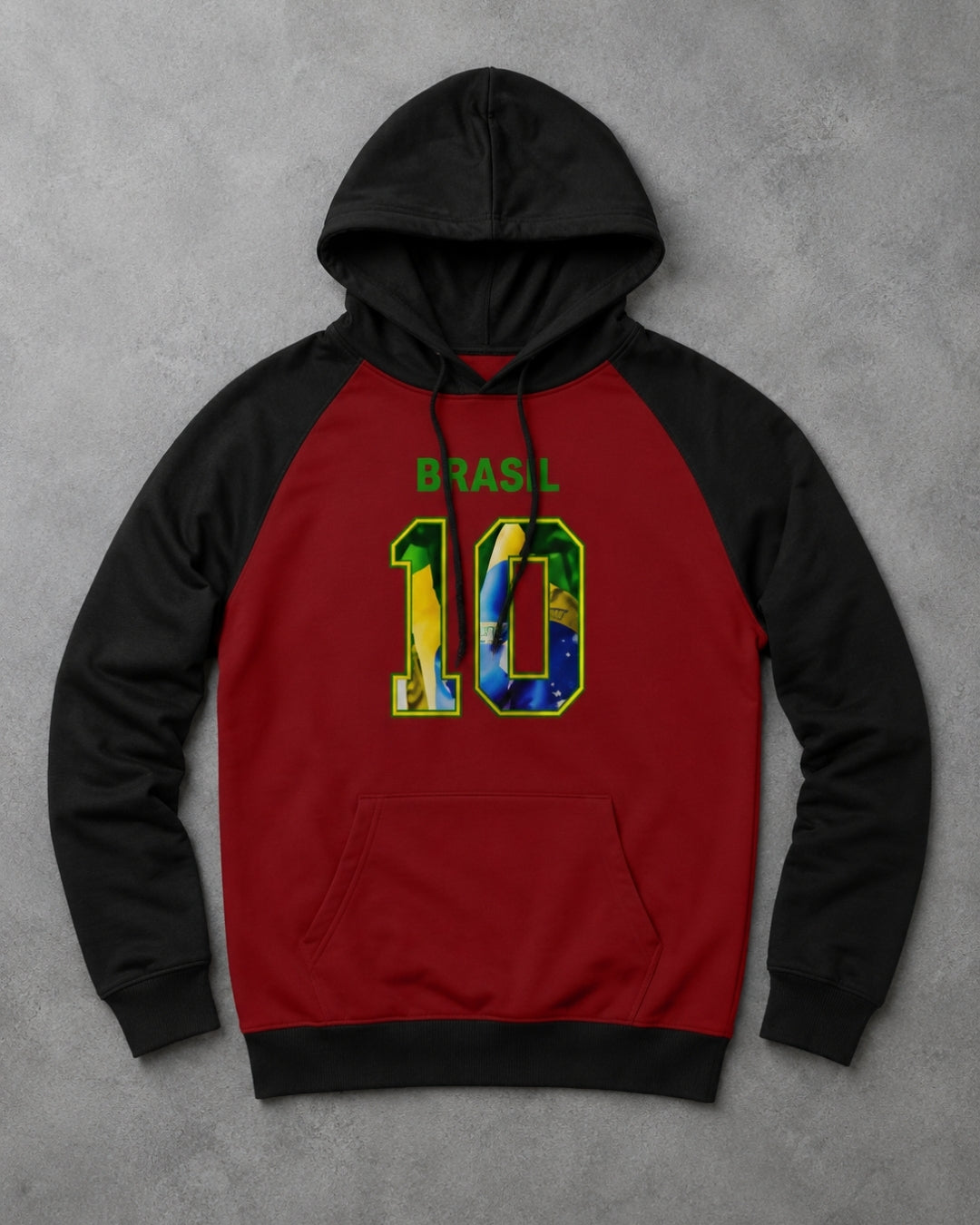 Moletom Brasil 10 Estampa Bandeira Com Capuz Raglan Casual