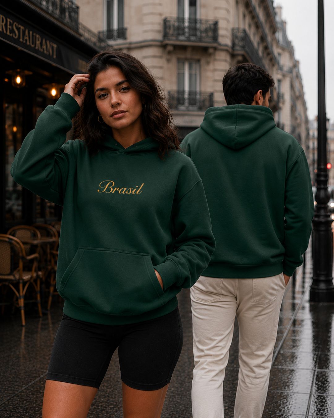 Moletom Brasil Lettering Clássico Com Capuz Estilo Casual Urbano