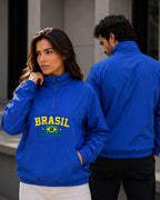 Moletom Brasil Bandeira Central Com Meio Zíper Estilo Casual Urbano