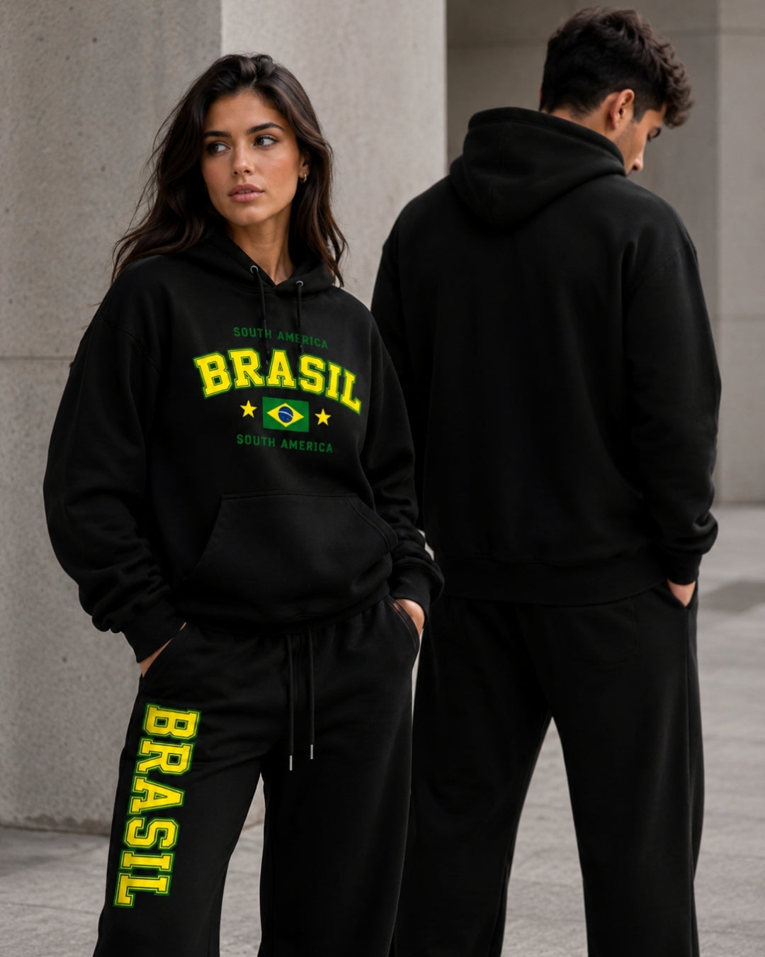 Conjunto Brasil Universitário Com Calça Wide Leg Casual Urbano