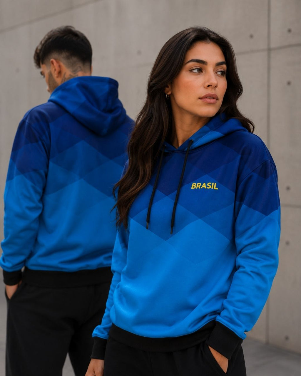 Moletom Brasil Geométrico Com Capuz Estampa Degradê Casual
