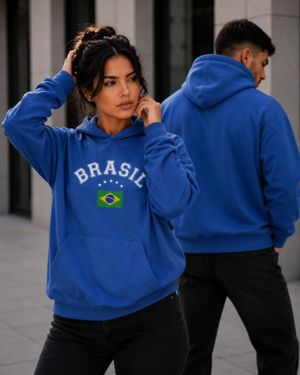 Moletom Brasil Lettering Curvo Com Estrelas Estilo Casual Urbano