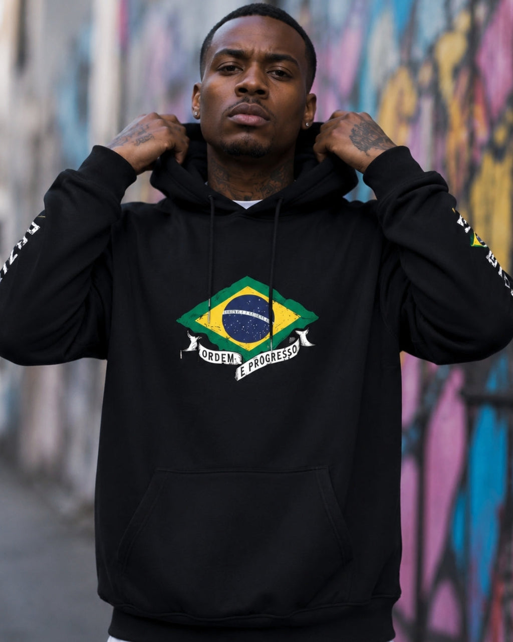 Moletom Brasil Jiu Jitsu Bandeira Costas Com Capuz Casual