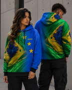 Moletom Brasil Estampa Abstrata Estrelas Com Capuz Casual