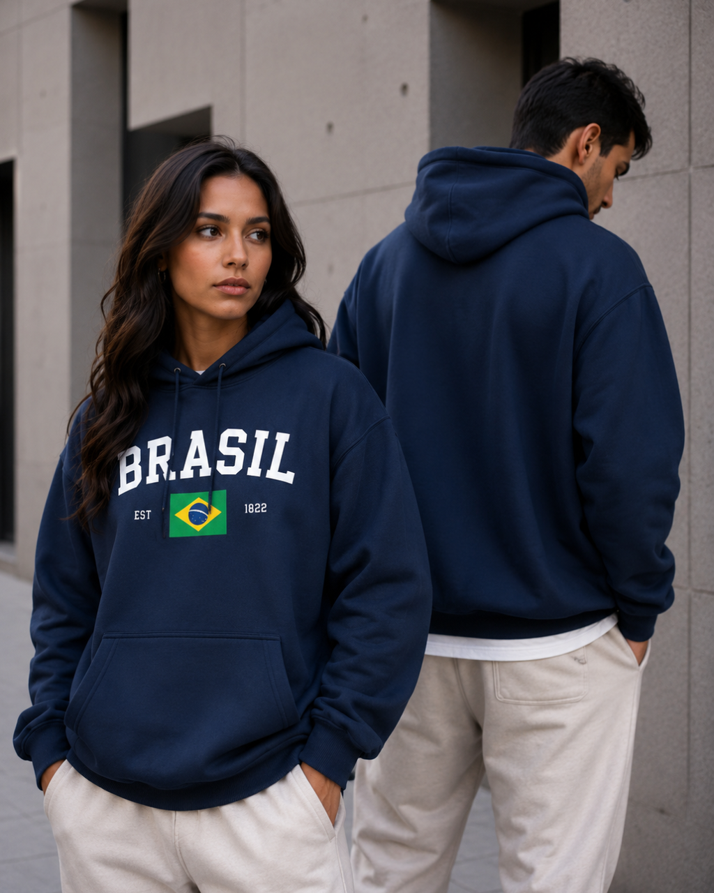 Moletom Brasil Bandeira Central Estilo Universitário Com Capuz