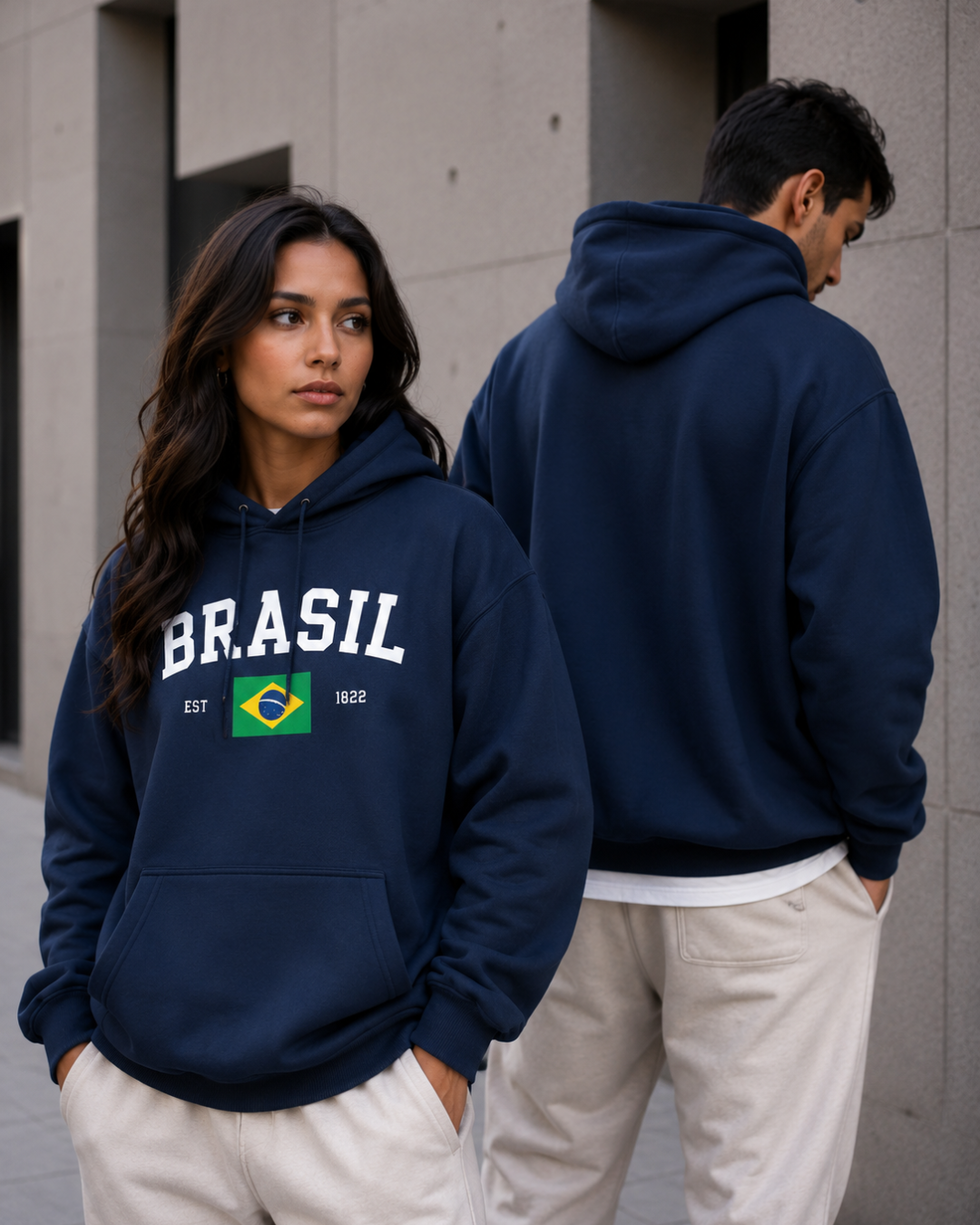 Moletom Brasil Bandeira Central Estilo Universitário Com Capuz