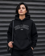 Moletom Brasil Estampa Universitária Frontal Com Capuz Casual