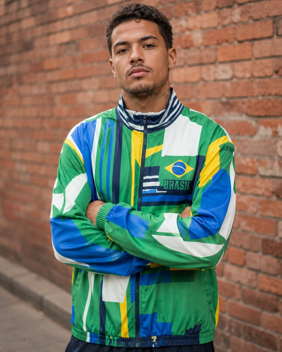Moletom Brasil Geométrico Corta Vento Estilo Urbano