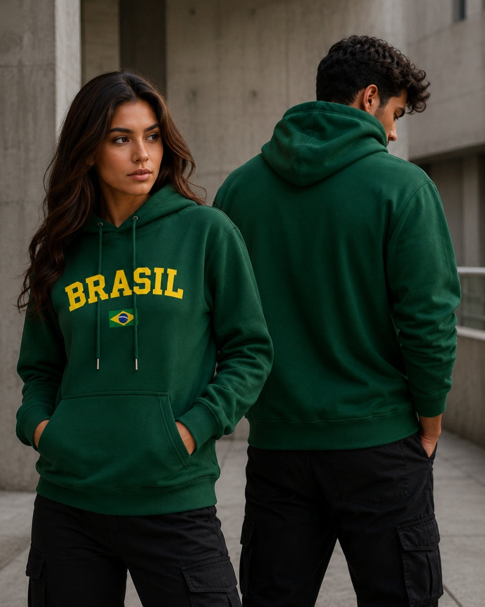 Moletom Brasil Universitário Bandeira Frontal Com Capuz