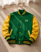 Moletom Brasil College Com Bandeira Bordada Estilo Retrô Casual