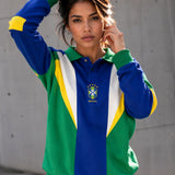 Moletom Brasil Retrô Com Gola Polo E Escudo Casual Urbano
