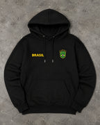 Moletom Brasil Escudo Bordado No Peito Com Capuz Casual