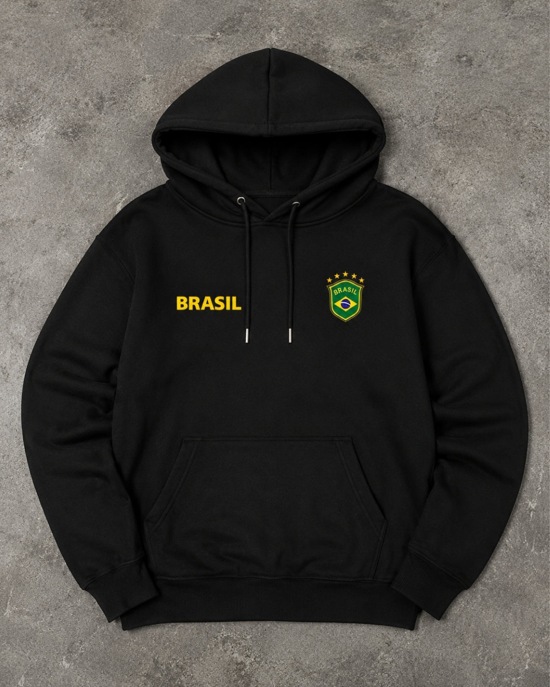 Moletom Brasil Escudo Bordado No Peito Com Capuz Casual