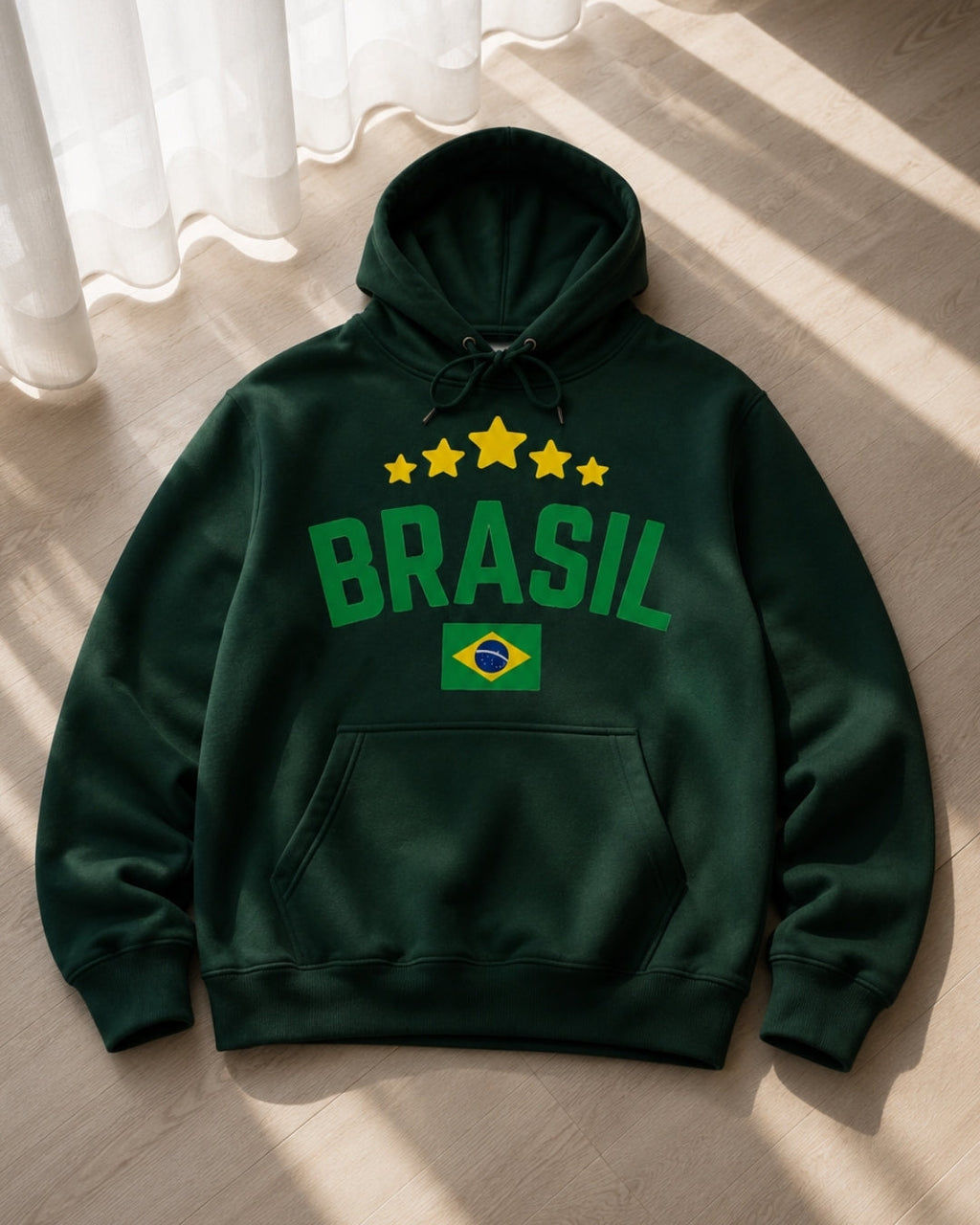 Moletom Brasil Estilo Universitário Com Estrelas E Capuz Casual