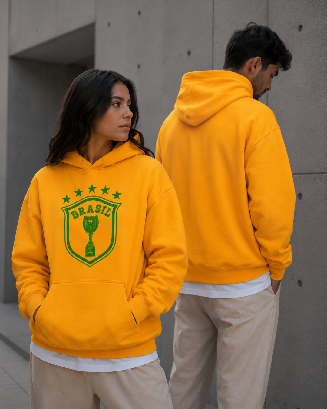 Moletom Brasil Escudo Troféu Com Estrelas E Capuz Casual