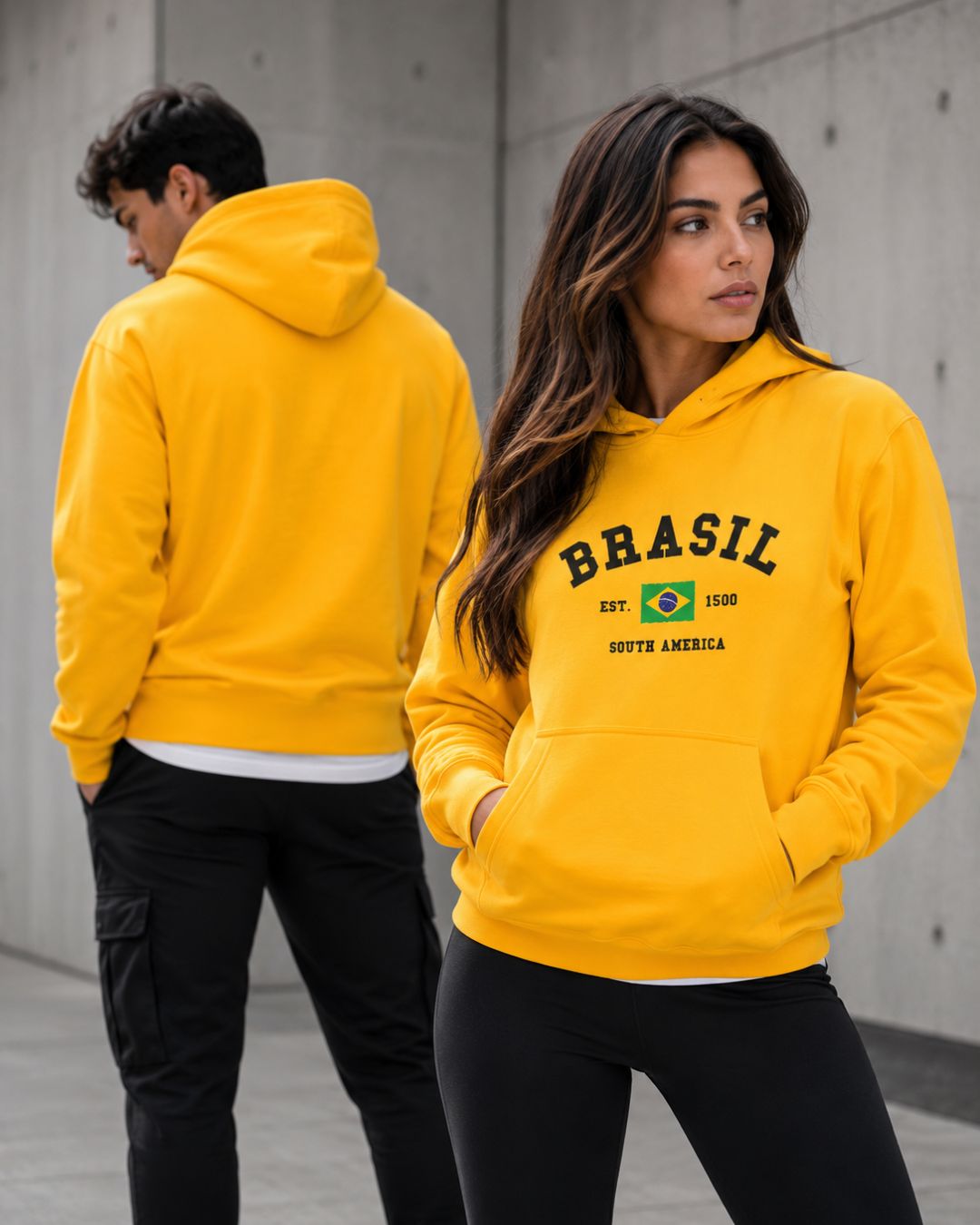 Moletom Brasil Estampa Universitária Com Capuz Casual