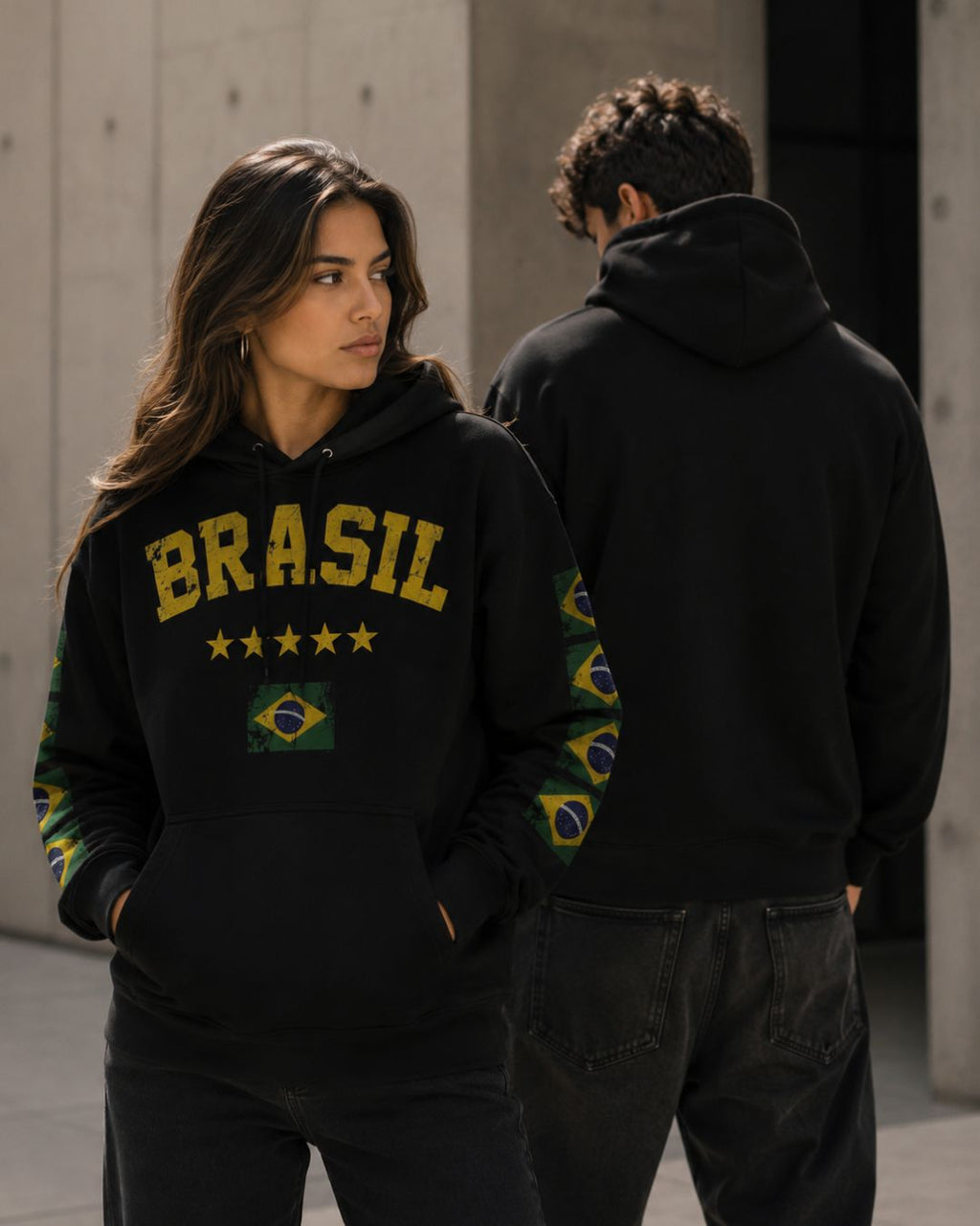 Moletom Brasil Estampa Vintage Bandeiras Nas Mangas Casual