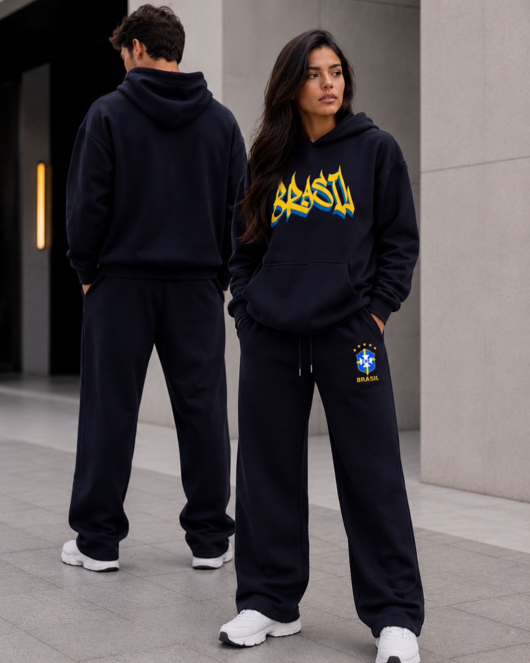 Conjunto Brasil Grafite Com Calça Wide Leg Estilo Casual Urbano