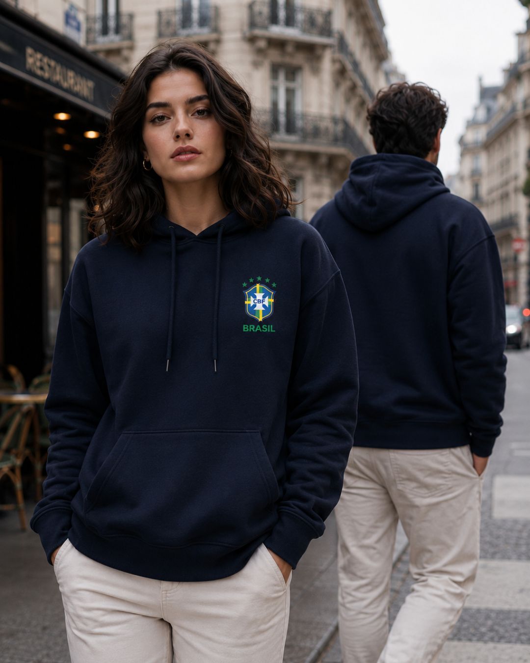Moletom Brasil Escudo Pequeno No Peito Com Capuz Casual