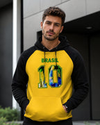 Moletom Brasil 10 Estampa Bandeira Com Capuz Raglan Casual
