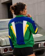 Moletom Brasil Retrô Com Gola Polo E Escudo Casual Urbano