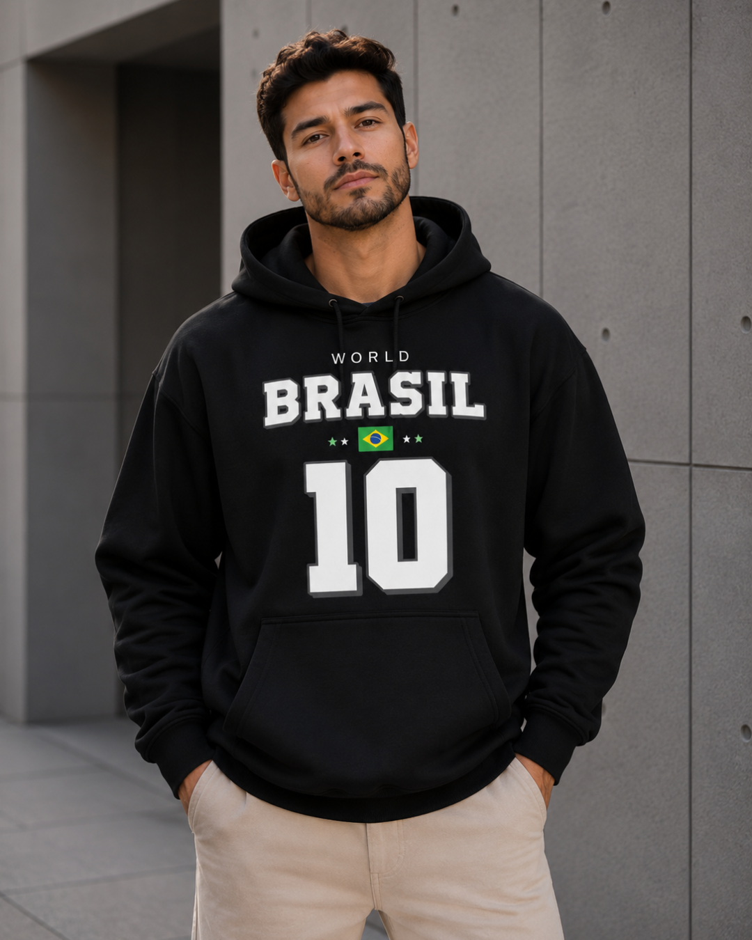 Moletom Brasil World 10 Estampa Futebol Com Capuz Casual