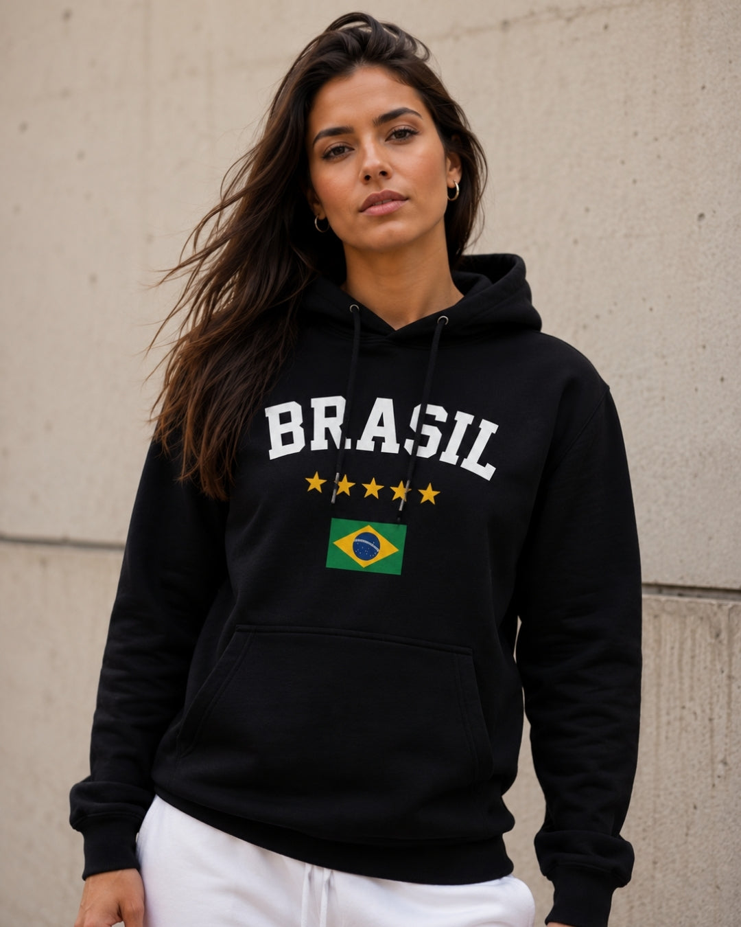Moletom Brasil Estampa Clássica Com Bandeira E Capuz Casual