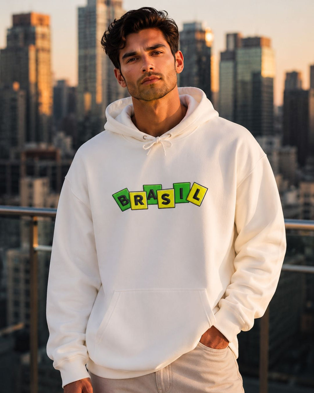 Moletom Brasil Estampa Divertida Frontal Com Capuz Casual Urbano