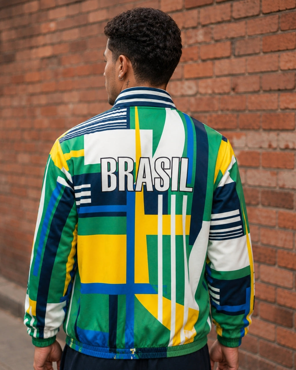 Moletom Brasil Geométrico Corta Vento Estilo Urbano
