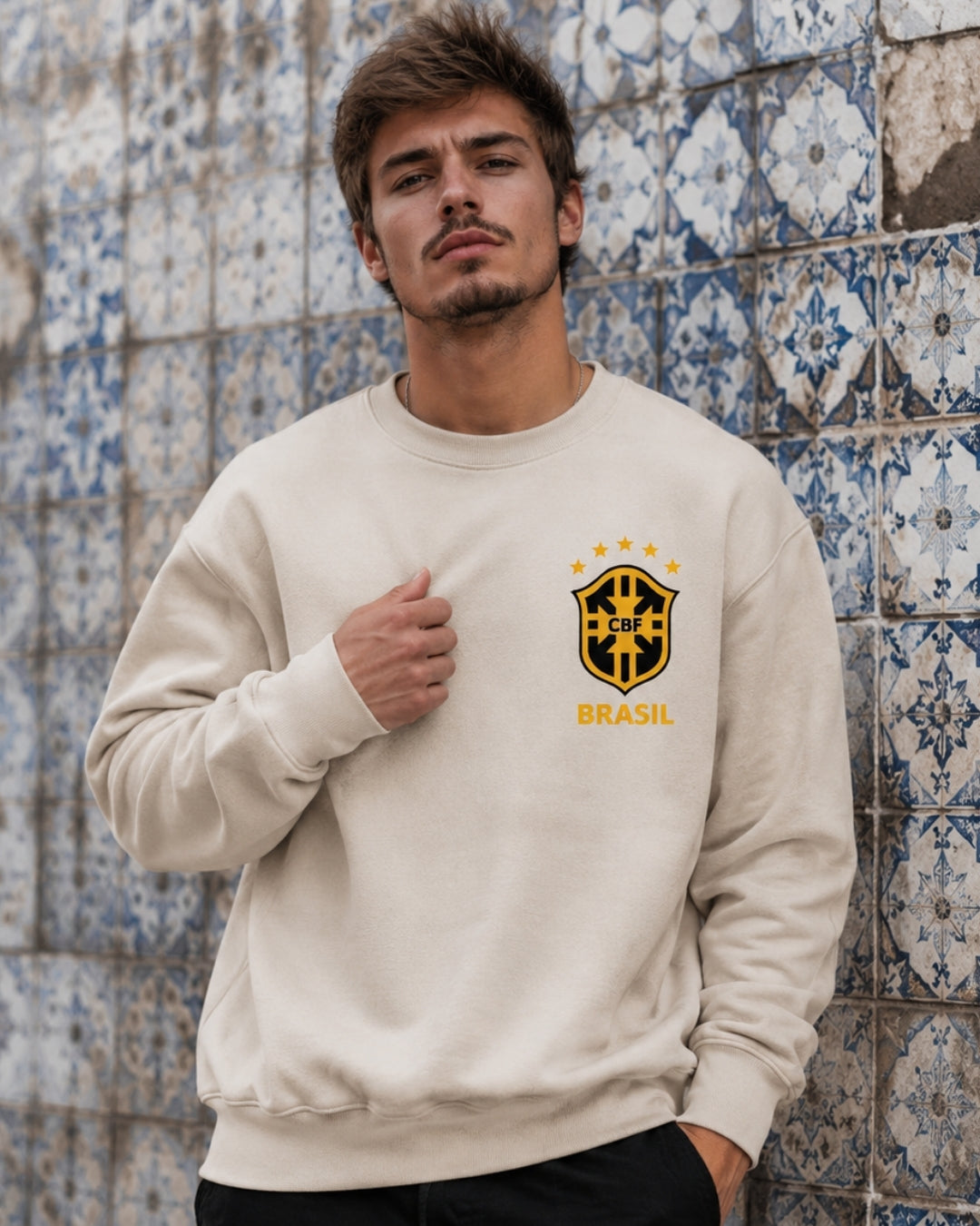 Moletom Brasil Escudo CBF Com Estrelas Estilo Casual Urbano