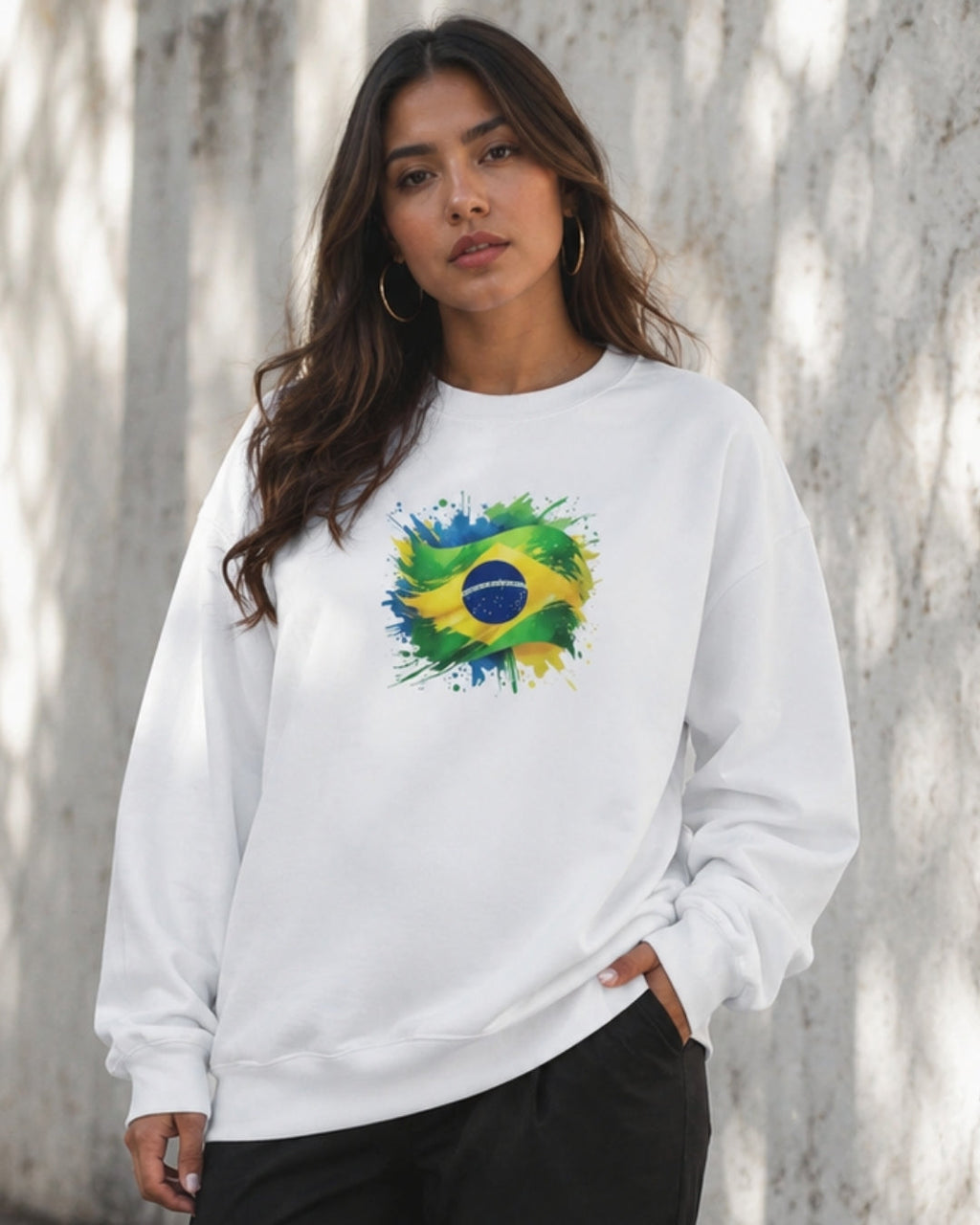 Moletom Brasil Bandeira Artística Central Estilo Casual Urbano