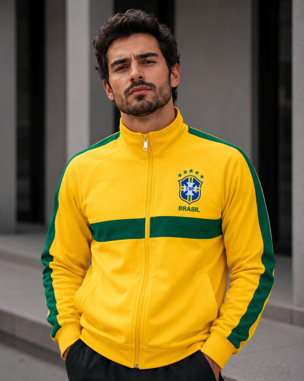 Moletom Brasil Jaqueta Com Zíper E Escudo Estilo Retrô Casual
