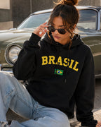 Moletom Brasil Universitário Com Bandeira Frontal E Capuz Casual