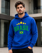 Moletom Brasil Estilo Universitário Com Estrelas E Capuz Casual