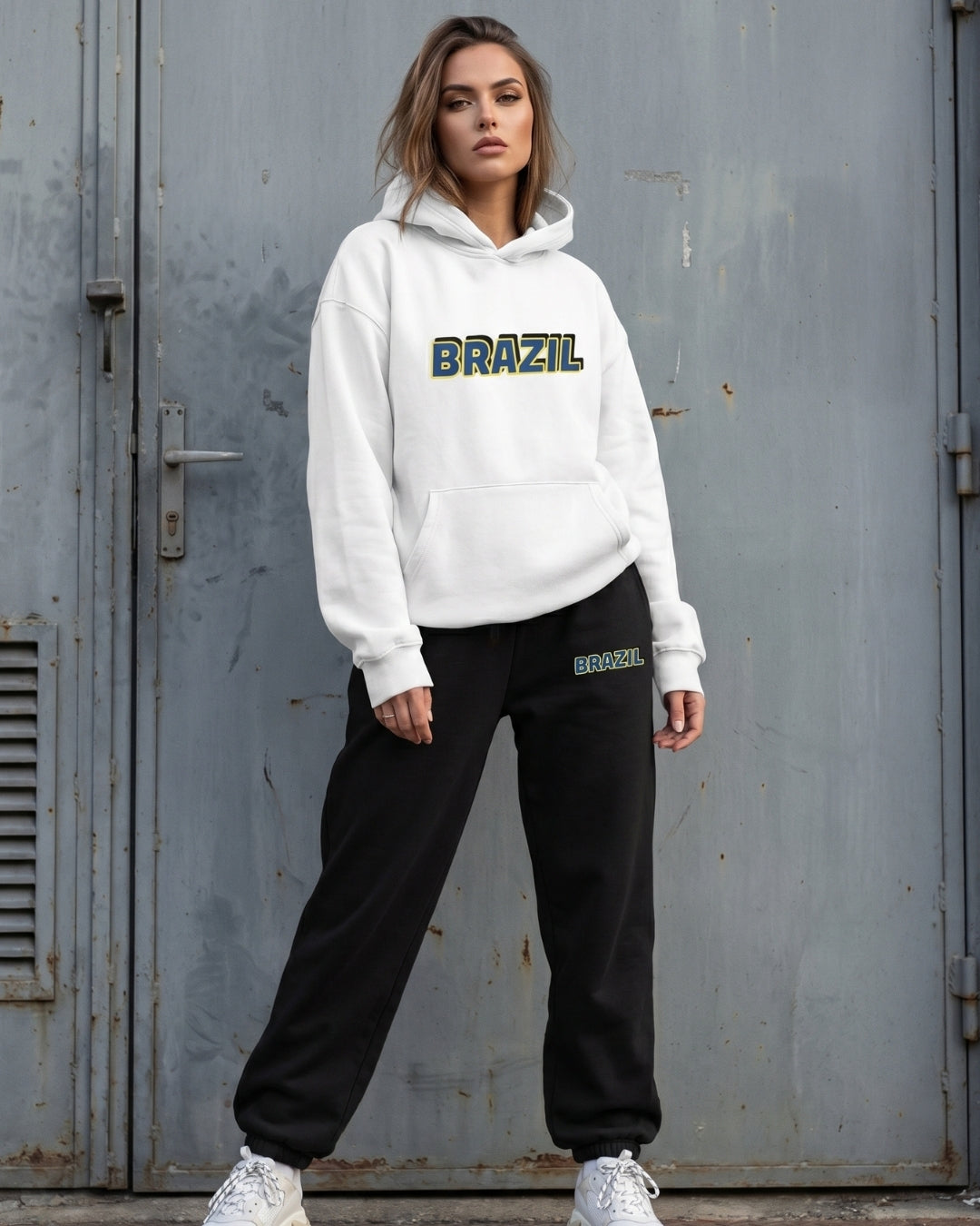 Conjunto Brasil Estampa College Com Calça Jogger Casual Urbano