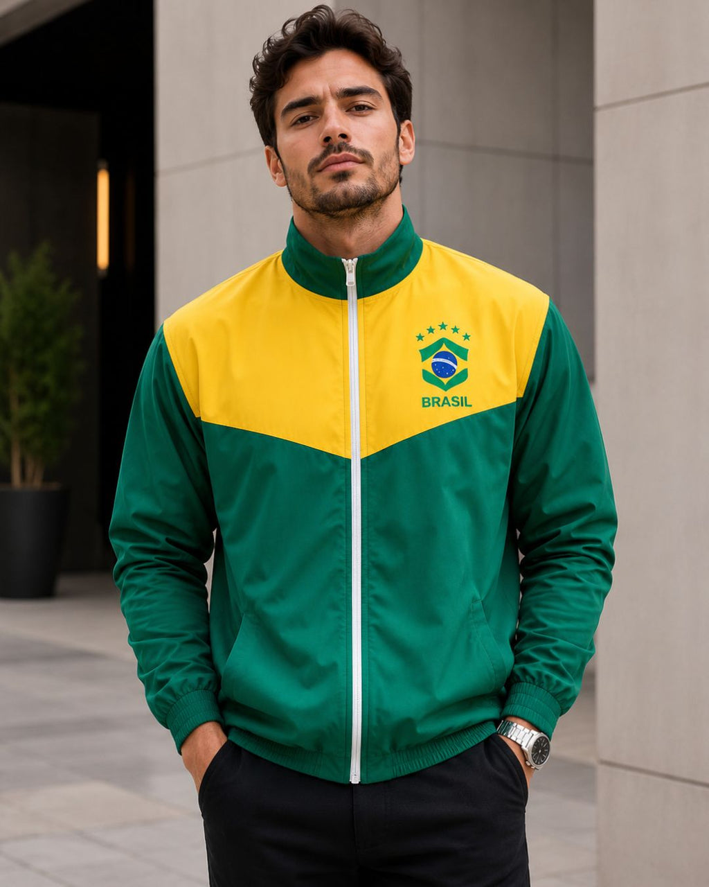 Moletom Brasil Esportivo Com Zíper Frontal Estilo Casual Urbano