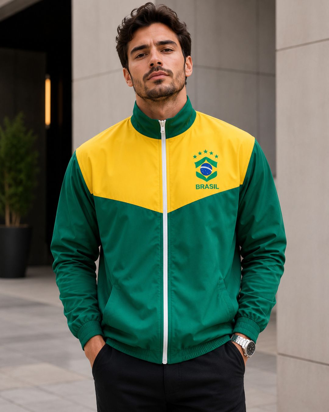 Moletom Brasil Esportivo Com Zíper Frontal Estilo Casual Urbano